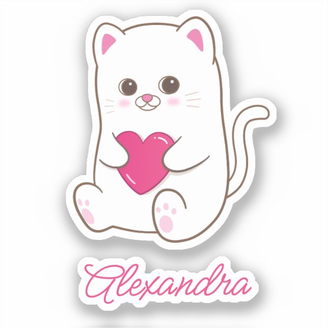 Personalized Cute Kawaii Pink Heart Cat Name (Front)