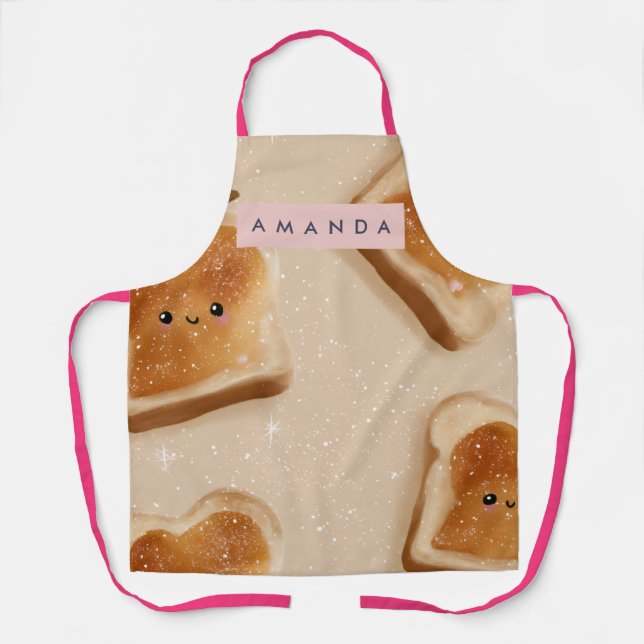 Personalized Cute Kawaii Toast Pattern Apron (Front)