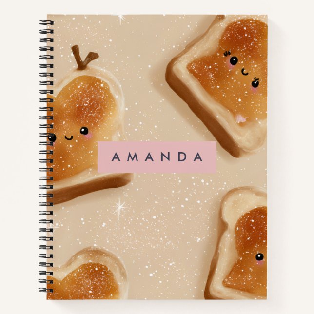 Personalized Cute Kawaii Toast Pattern Notebook (Front)