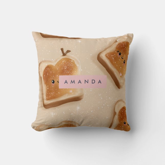 Personalized Cute Kawaii Toast Pattern Throw Pillow (Front)