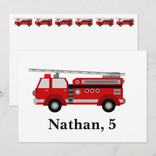 Personalized Cute Kids Red Firetruck Invitation