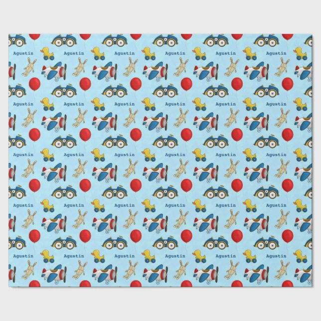 Personalized Cute Kids Toys Pattern  Wrapping Paper (Seam)
