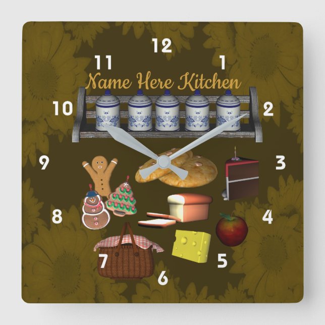 Personalized Cute Kitchen Baking Cooking Design   Square Wall Clock (Front)