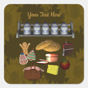 Personalized Cute Kitchen Design    Square Sticker