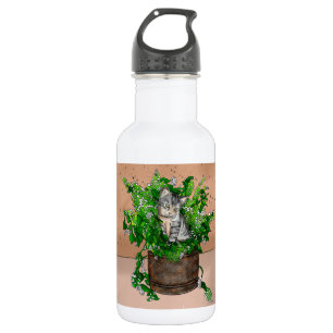 Personalized Cute Kitten in Catnip Pot   532 Ml Water Bottle