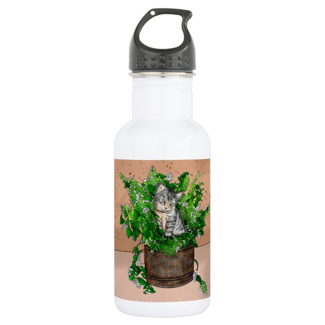 Personalized Cute Kitten in Catnip Pot   532 Ml Water Bottle (Front)