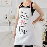 Personalized Cute Kitten Name Apron<br><div class="desc">Cute cat apron featuring a white kitten, your initial, and name in a personalized script font.</div>