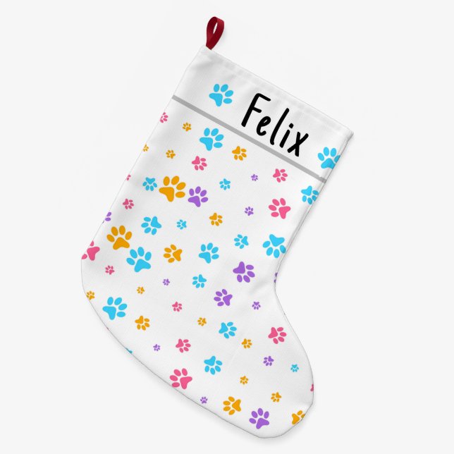 Personalized Cute Kitten Paw Print Large Christmas Stocking (Front (Hanging))