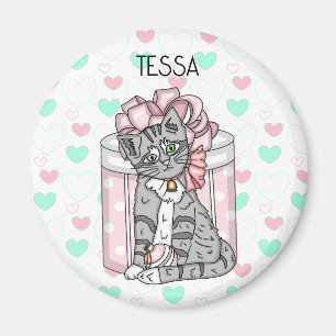 Personalized cute Kitten Pink Bow   Magnet