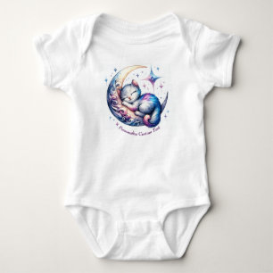Personalized Cute Kitten Sleeping on a Half Moon Baby Bodysuit