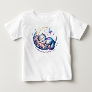 Personalized Cute Kitten Sleeping on a Half Moon Baby T-Shirt