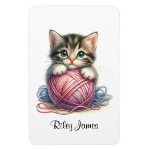 Personalized Cute Kitten with Ball of Yarn  Magnet