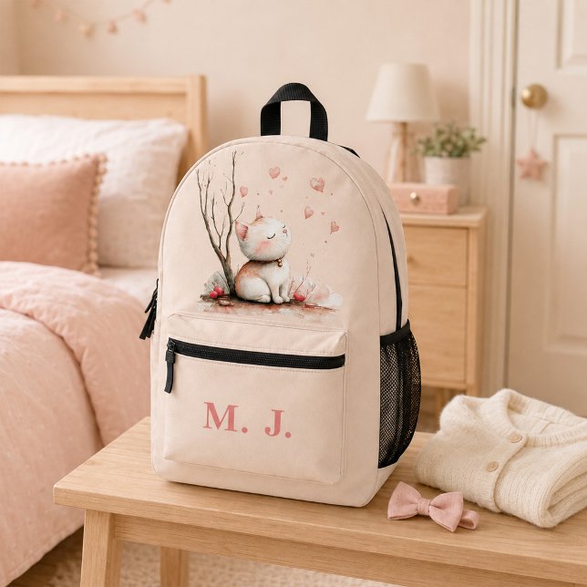 Personalized Cute Kitten with Hearts" Kids School Printed Backpack (Personalized Cute Kitten with Hearts" Kids School Printed Backpack)