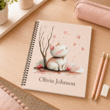 Personalized Cute Kitten with Hearts Notebook