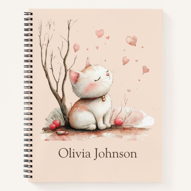 Personalized Cute Kitten with Hearts Notebook (Front)