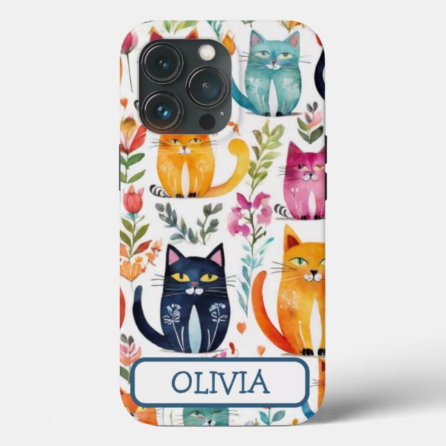 Personalized Cute Kittens and Flowers Pattern Case-Mate iPhone Case (Back)