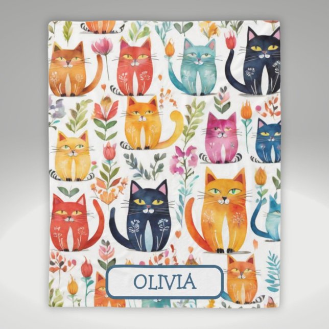 Personalized Cute Kittens and Flowers Pattern Fleece Blanket (Creator Uploaded)