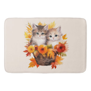 Personalized Cute Kittens Cats in Basket Bath Mat