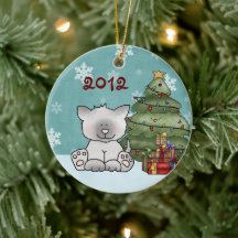 Personalized Cute Kitty Cat and Christmas Tree