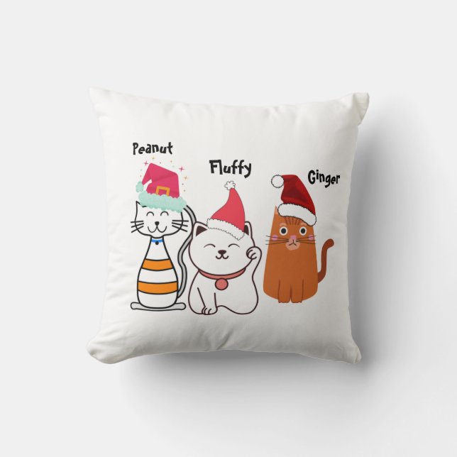 Personalized Cute Kitty Cat Family Throw Pillow (Front)