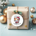 Personalized cute kitty Christmas Classic Round Sticker<br><div class="desc">A modern cute kitty sticker. This bright fun kitty is perfect for those tags and cards this year. Kitty is in a beautiful Christmas sweater and you can change the message and the name to suit your family.</div>