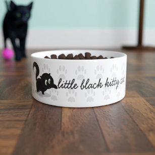 Personalized Cute Kitty Name Black Cat Bowl