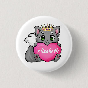 Personalized Cute Kitty Name Tag Button Pin