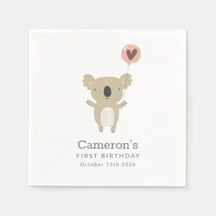 Personalized Cute Koala Bear Simple 1st Birthday Napkin