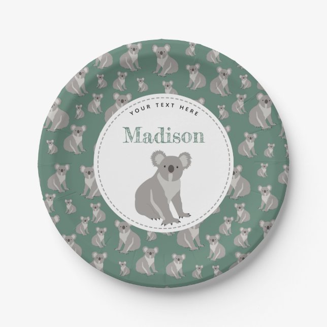 Personalized Cute Koala Pattern  Paper Plate (Front)