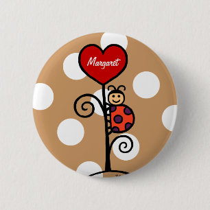 Personalized Cute LadyBug drawing 2 Inch Round Button