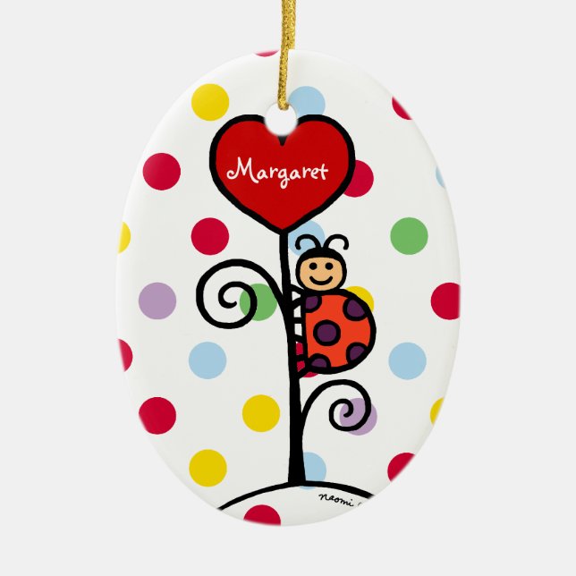 Personalized Cute LadyBug drawing Ceramic Ornament (Front)