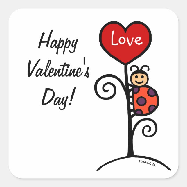 Personalized Cute LadyBug drawing Square Sticker (Front)