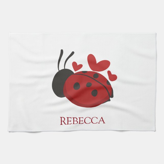 personalized cute ladybug kitchen towel (Horizontal)