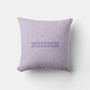 Personalized cute lavender rhinestone polka dot  throw pillow