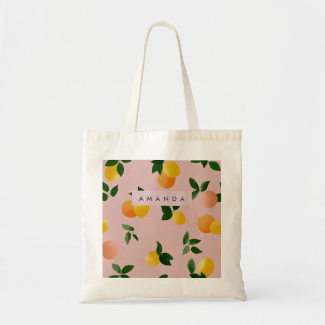 Personalized Cute Lemon Orange Fruits Tote Bag (Front)