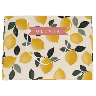 Personalized Cute Lemon Pattern Fresh Summer Large Gift Bag