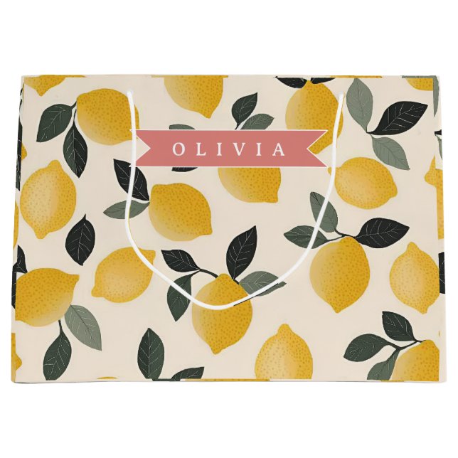 Personalized Cute Lemon Pattern Fresh Summer Large Gift Bag (Front)