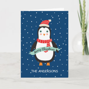 Personalized Cute Little Christmas Penquin  Holiday Card