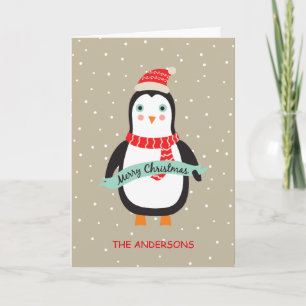 Personalized Cute Little Christmas Penquin  Holiday Card