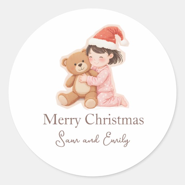 Personalized cute little girl and teddy Sticker (Front)
