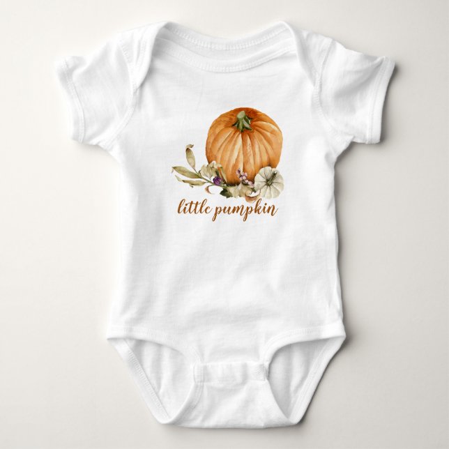 Personalized Cute Little Pumpkin Fall Baby Bodysuit (Front)