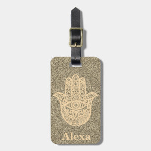 Personalized Cute lucky hamsa hand glitter gold Luggage Tag