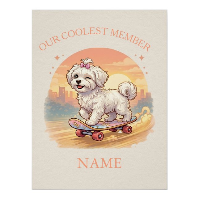 Personalized Cute Maltese Puppy Pink Bow Wall Art (Front)