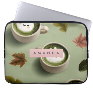 Personalized Cute Matcha Latte Pattern Laptop Sleeve