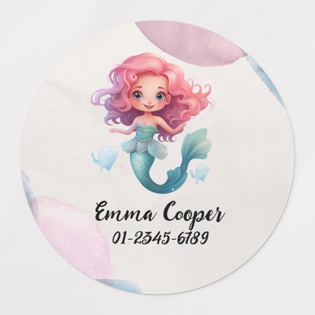 Personalized Cute Mermaid,Name,Phone number (Design 1)
