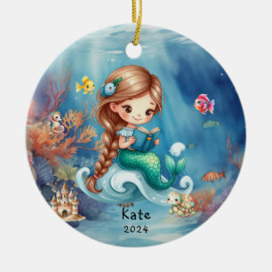 Personalized Cute Mermaid Ocean Photo Ceramic Ornament