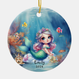 Personalized Cute Mermaid Ocean Photo Ceramic Ornament