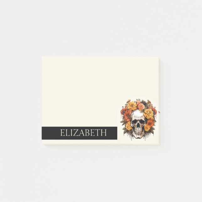 Personalized Cute Mexican Sugar Skull Halloween Post-it Notes (Front)