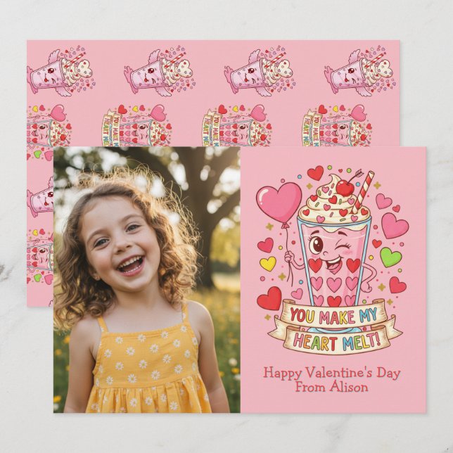 Personalized Cute Milkshake Classroom Valentine (Front/Back)