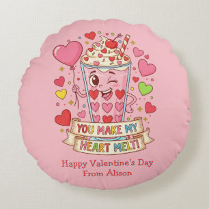Personalized Cute Milkshake Valentine Round Pillow